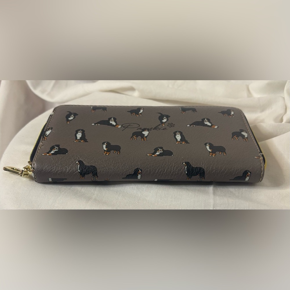 PAWSKIE Tan and Black Dog Design Zippered Wallet Clutch EUC Gold Hardware - Picture 7 of 11